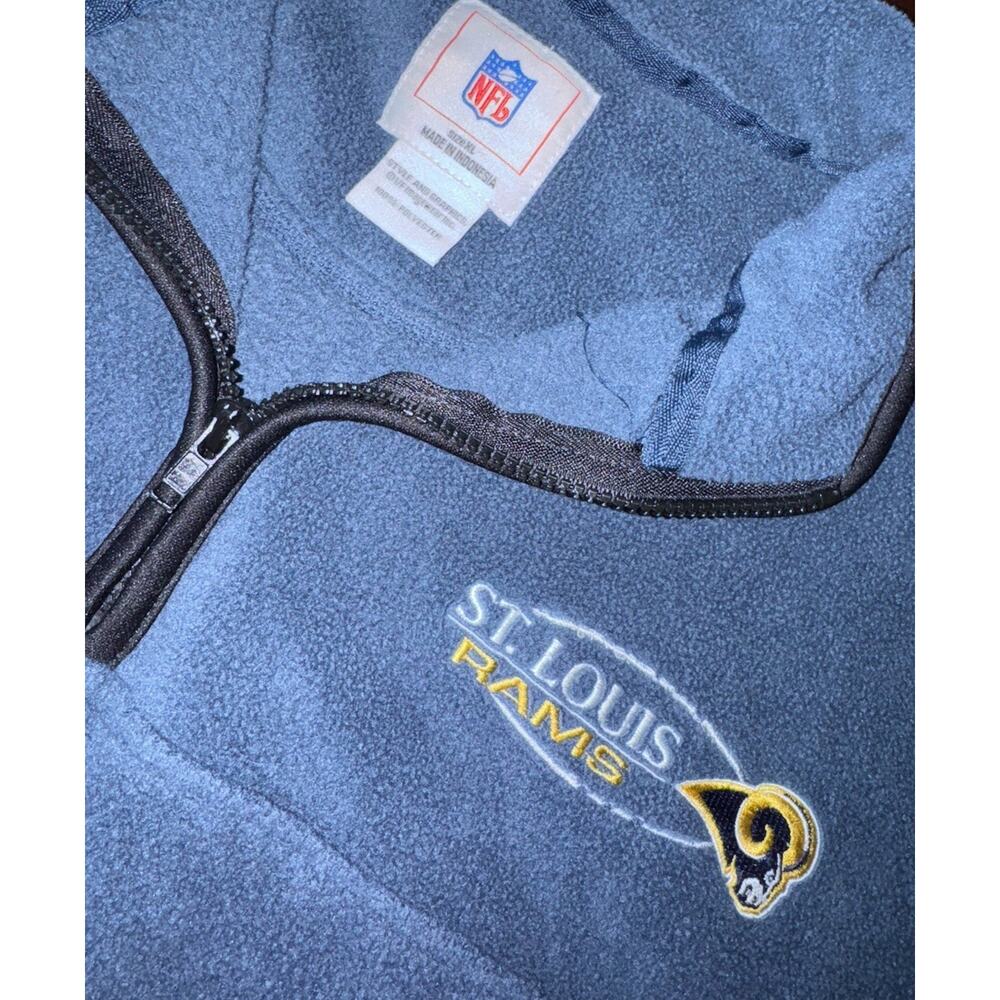 St Louis Rams XL NFL Fleece Pullover 1/4 Zip Blue Mens Football Jacket READ